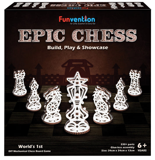 Funvention EPIC CHESS | DIY Mechanical Chess Set with Geared Fidget Pieces | 6+ Years