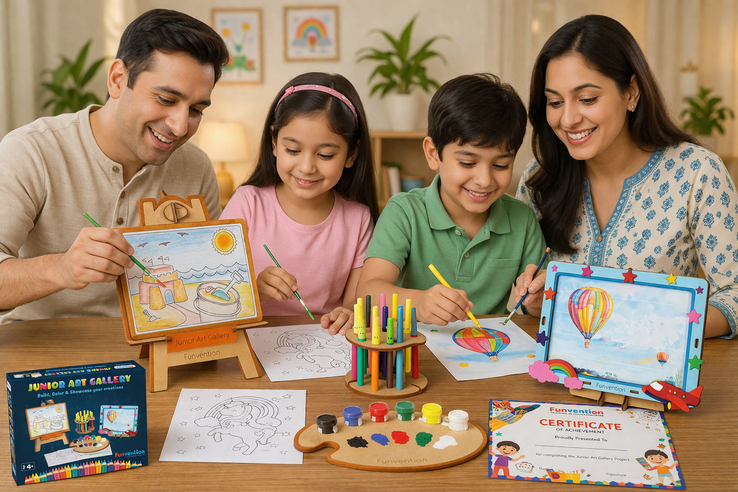Funvention Junior Art Gallery DIY Art & Craft Kit for Kids (4+ Years) | Build, Paint & Display