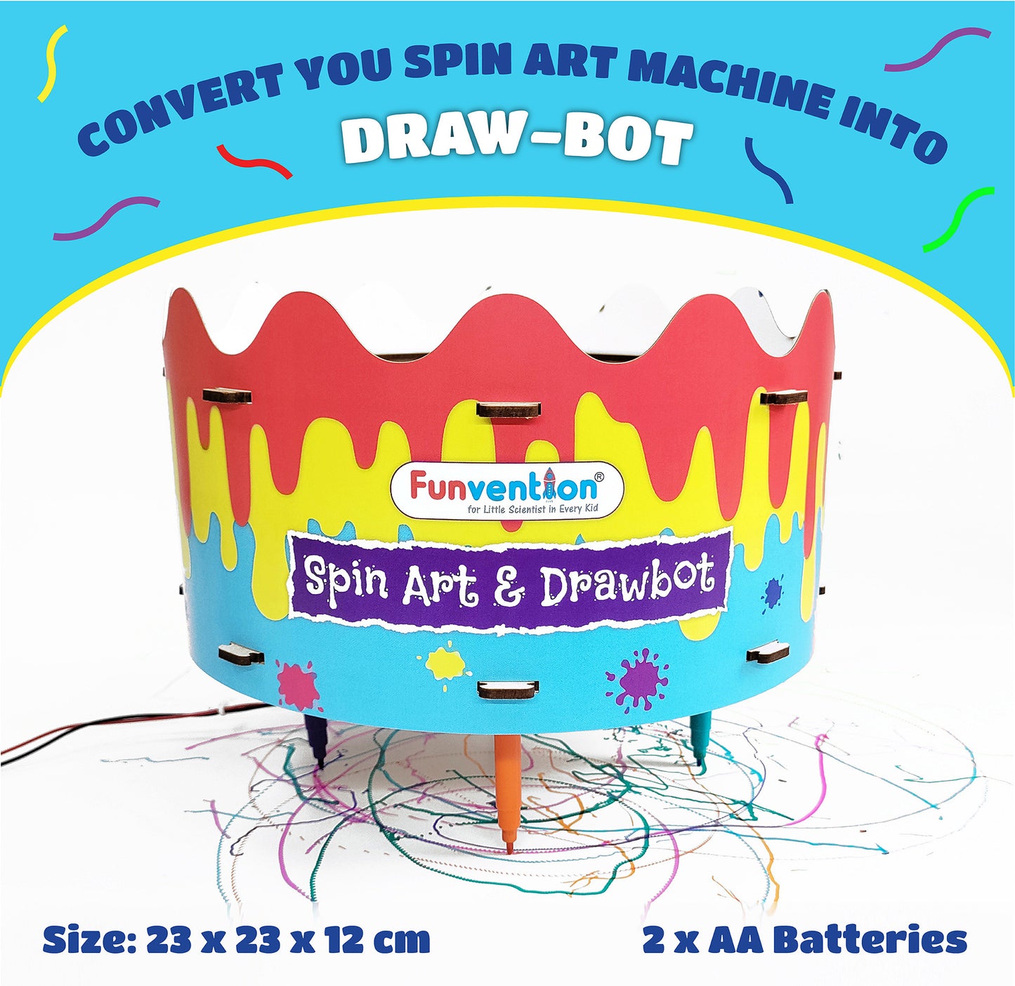 Funvention Spin Art Machine & Drawbot | STEAM DIY Toy for Kids |Ages 8+