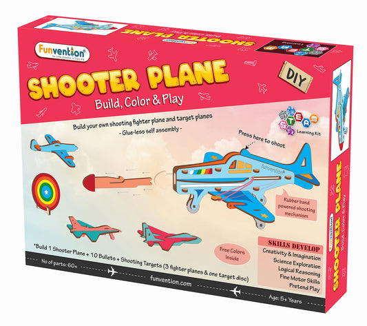 Funvention DIY Shooter Plane Toy for Kids 6+ Years | Build, Color & Play STEM Toy Kit