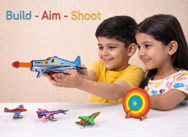 Funvention DIY Shooter Plane Toy for Kids 6+ Years | Build, Color & Play STEM Toy Kit
