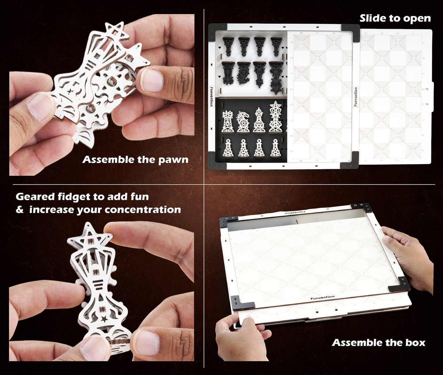 Funvention EPIC CHESS | DIY Mechanical Chess Set with Geared Fidget Pieces | 6+ Years