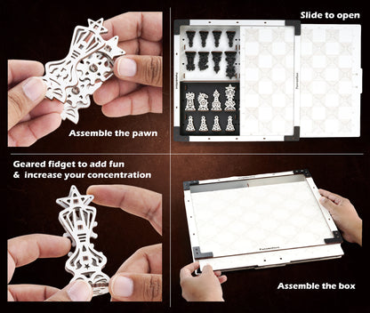 Funvention EPIC CHESS | DIY Mechanical Chess Set with Geared Fidget Pieces | 6+ Years