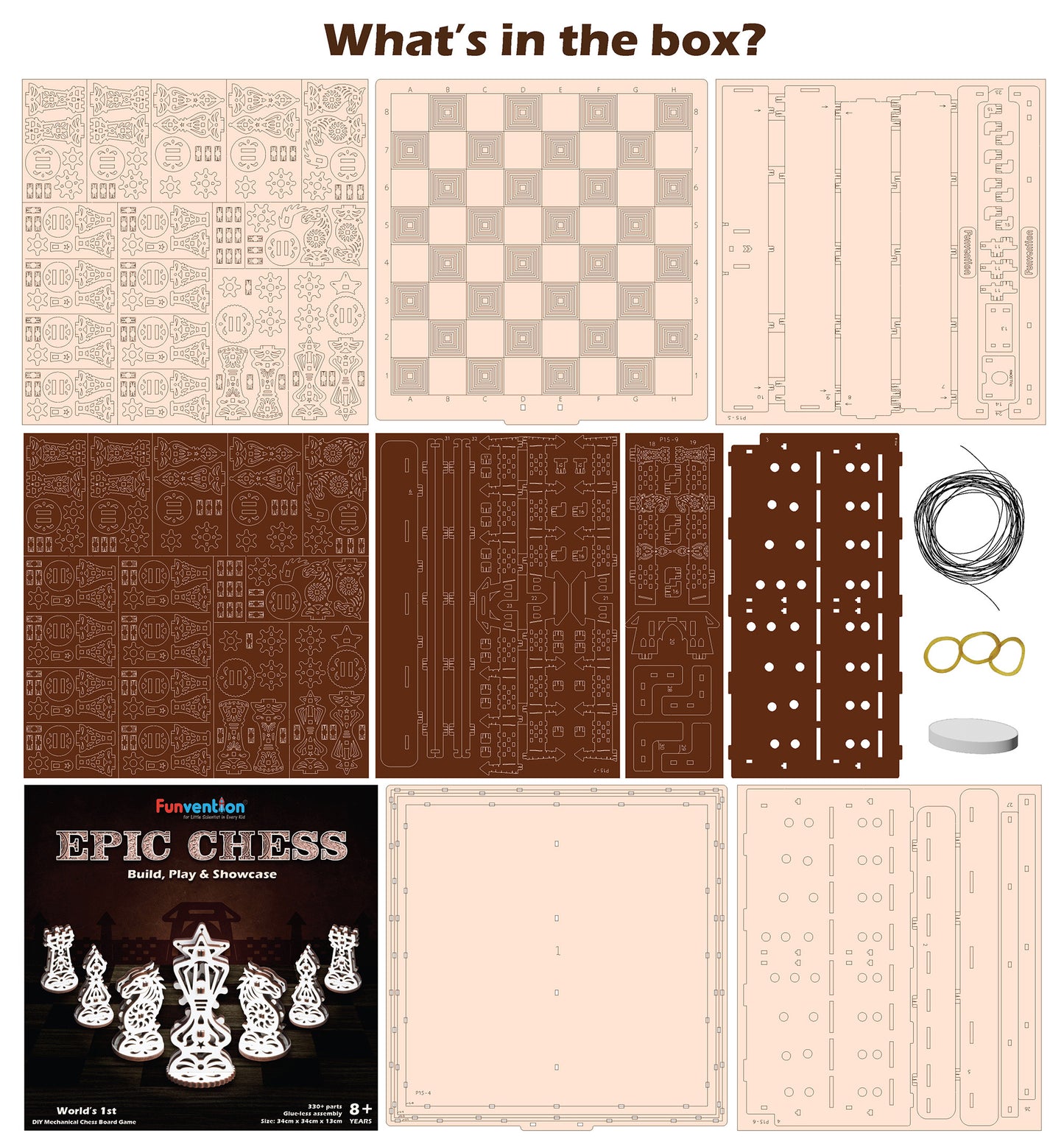 Funvention EPIC CHESS | DIY Mechanical Chess Set with Geared Fidget Pieces | 6+ Years