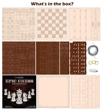Funvention EPIC CHESS | DIY Mechanical Chess Set with Geared Fidget Pieces | 6+ Years