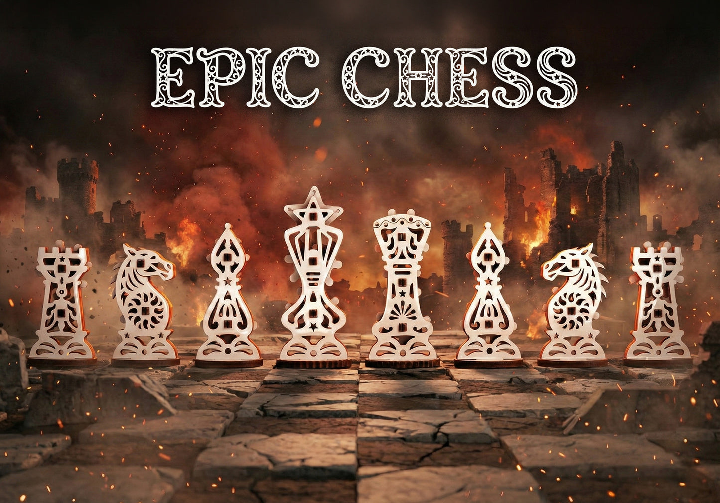 Funvention EPIC CHESS | DIY Mechanical Chess Set with Geared Fidget Pieces | 6+ Years