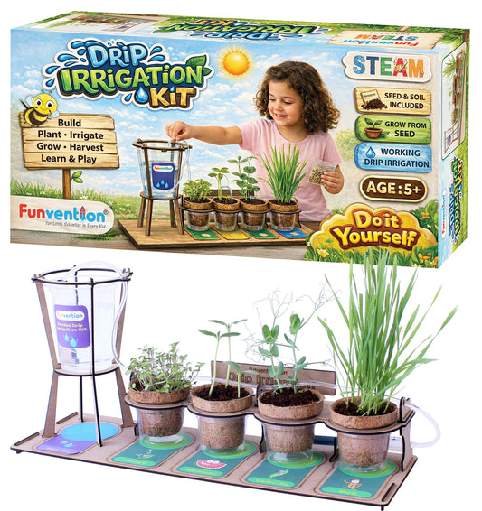 Drip Irrigation Kit for Kids | STEAM Learning School Project | Grow Real Plants with Drip System | Science Experiment Kit with Seeds & Soil | Age 5+