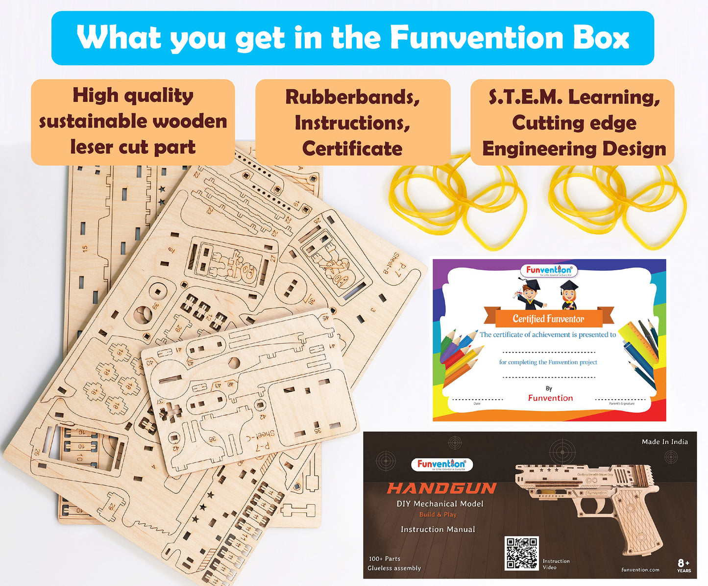 Funvention DIY Handgun Mechanical Model Kit for Kids (8+ Years)