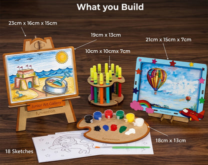 Funvention Junior Art Gallery DIY Art & Craft Kit for Kids (4+ Years) | Build, Paint & Display